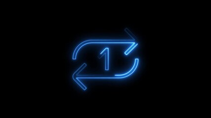 Animated blue neon light symbol of recycling process and number one over black background - Powered by Adobe