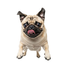 Obraz premium Adorable pug puppy with tongue sticking out is isolated, showcasing its cute face and playful expression for pet lovers.