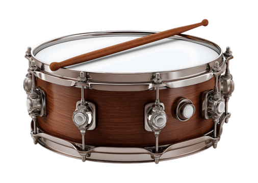 Stylish snare drum with two drums and one drumstick isolated on a transparent background
