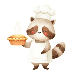 Cute Raccoon Chef Baking a Pie