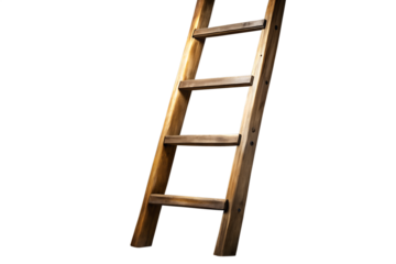A rustic wooden ladder is isolated on transparent background, symbolizing growth and opportunity