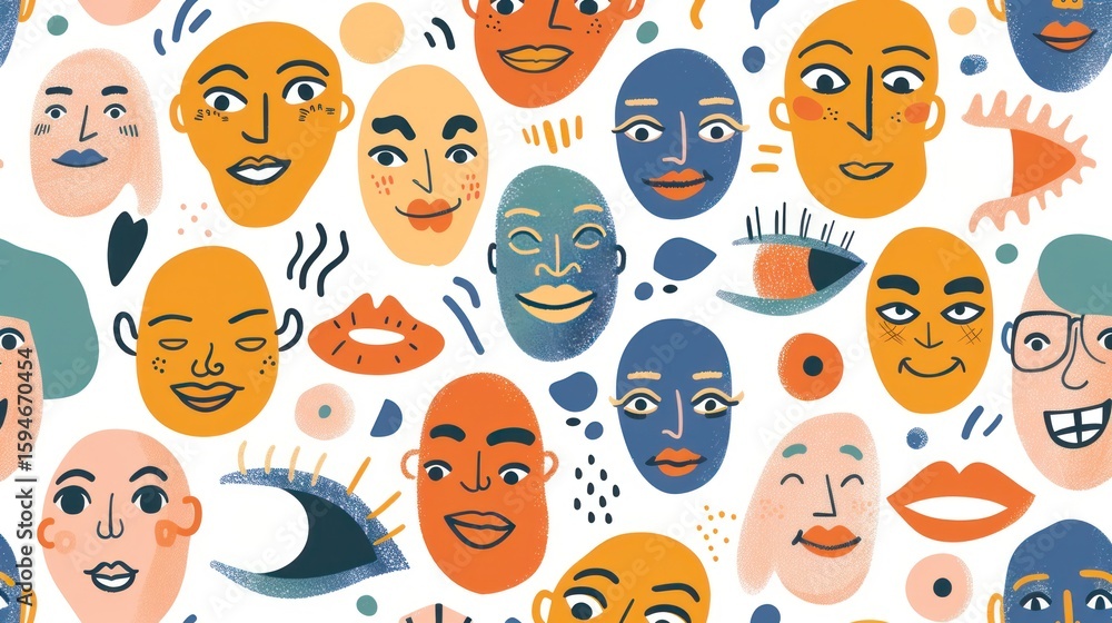 Leinwandbilder faces pattern with various expressions and features for art and design projects