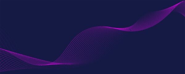 Abstract glowing wave lines on dark blue background. Dynamic wave pattern. Modern flowing wavy lines. Futuristic technology concept. Suit for banner, poster, cover, brochure, flyer, website
