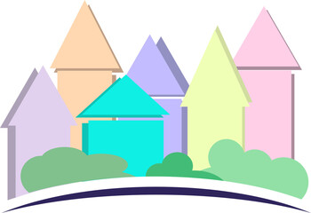 Cartoon style house icon. Houses of different colors .