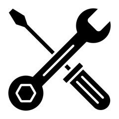 Wrench with screwdriver, icon of repair tools