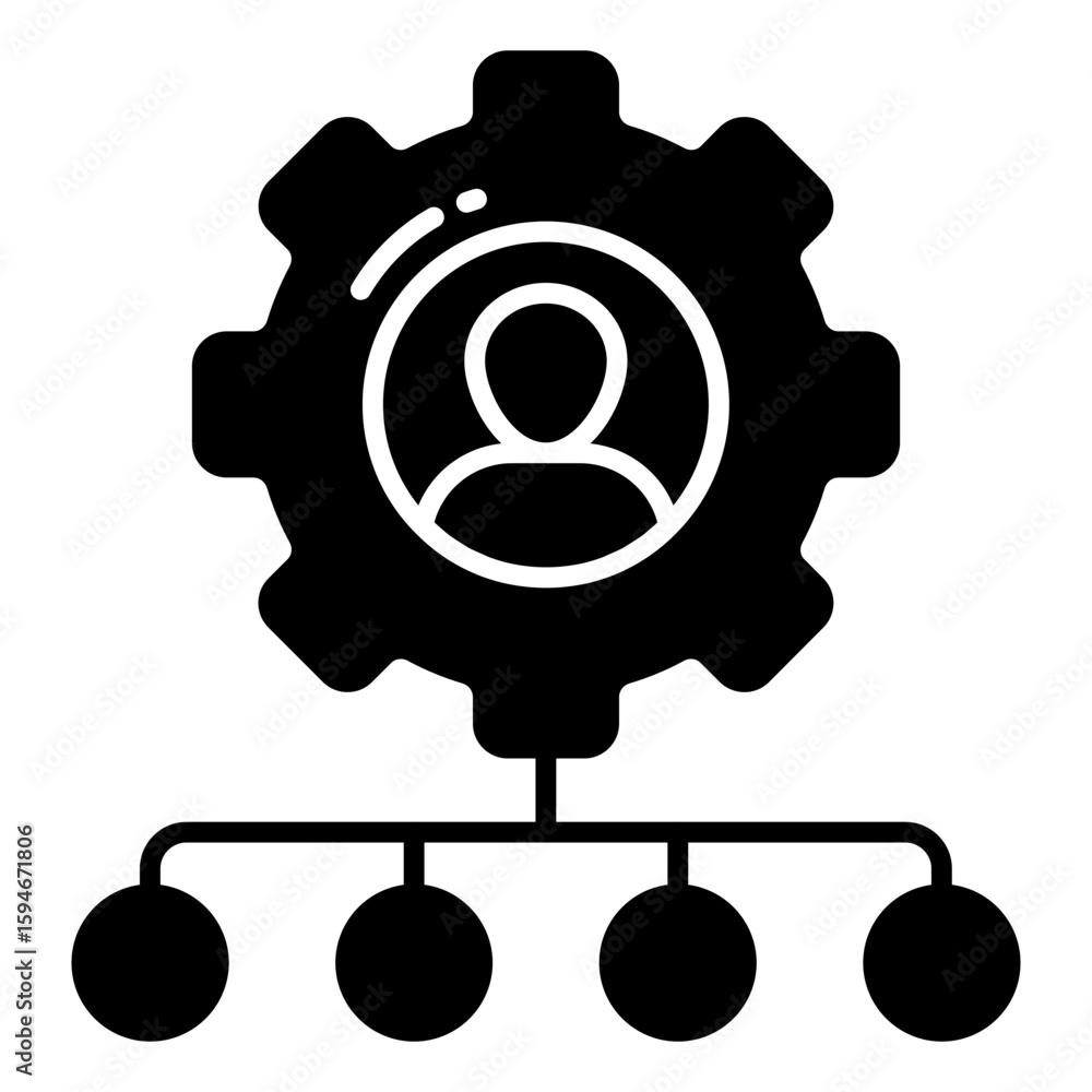 Wall mural avatars with gears showing concept of employee setting icon
