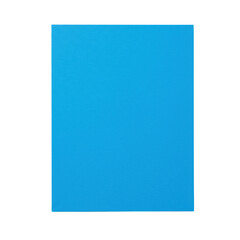 Vibrant blue construction paper, perfectly flat with fibrous texture and clean edges, centered on a transparent, plain, isolated surface under hard studio light, top-down view, concept of minimalist