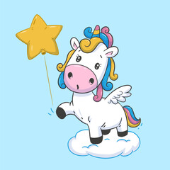 Adorable Unicorn With a Star Balloon