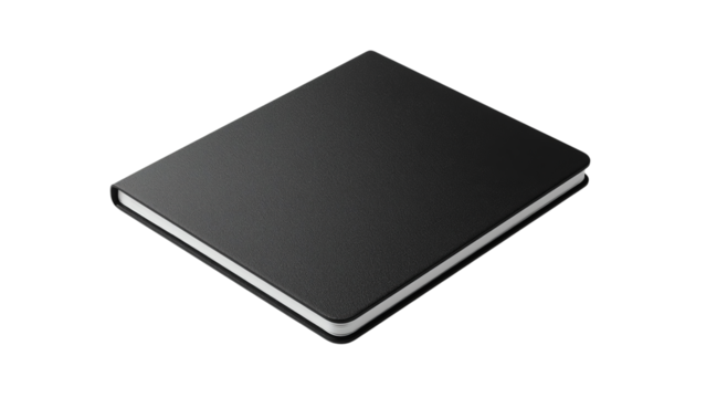 A sleek black notebook with a minimalist design, perfect for jotting down notes and ideas.