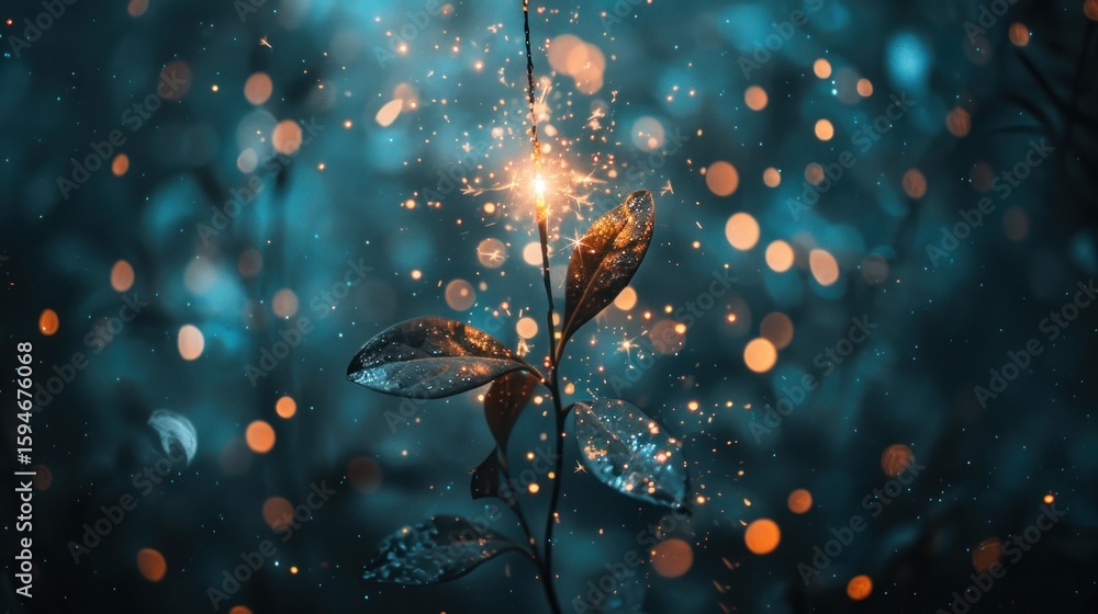 Aufkleber leaf with sparkling lights against a dreamy background in blurred bokeh