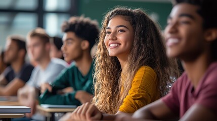 A diverse group of students in a classroom setting, engaged in a lesson.