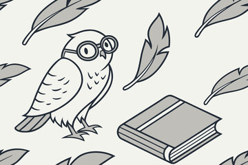 Vector owl glasses and night book icon layout, scholarly nocturnal study theme