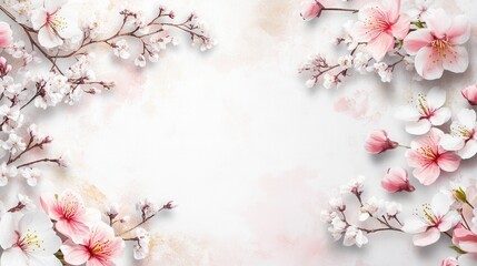 wedding invitation with cherry blossoms and pastel floral accents on elegant background