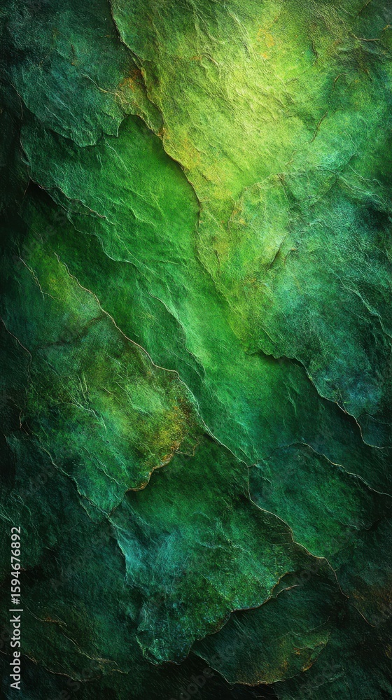 Poster abstract green textured surface resembling natural stone layers with intricate patterns and shades o