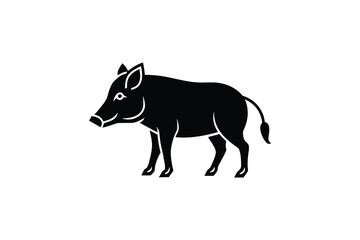 Boar Standing Profile View with Bushy Tail and Small Ears in Black Silhouette simple black silhouette boar standing profile featuring