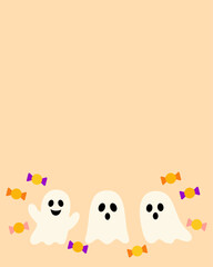 ハロウィンのかわいいおばけとキャンディのイラスト背景素材