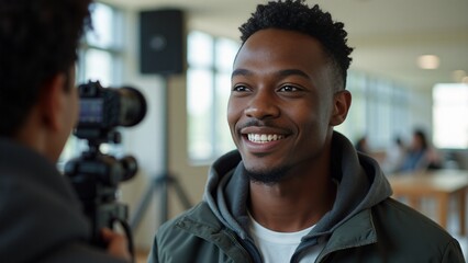 Happy Young Black Man Interviewed