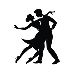 Dramatic black silhouette of a tango couple dancing with passionate movement