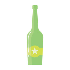 Green Beer Bottle with Star Logo Flat Illustration