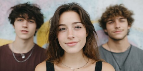 Obraz premium Three young people are standing together