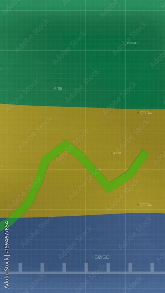 Poster animation of green graph processing data over flag of gabon