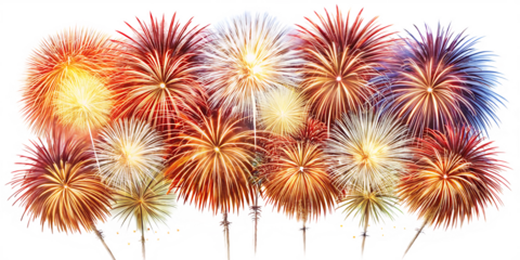 fireworks isolated on white background, png, ai generated.