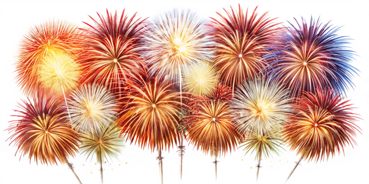 fireworks isolated on white background, png, ai generated.