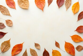 Herbstliche Blätter in warmen Farben bilden einen Rahmen auf hellem Hintergrund, ideal für saisonale Designs oder Grußkarten. Generative KI