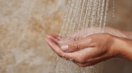 Person is holding their hands under a shower head