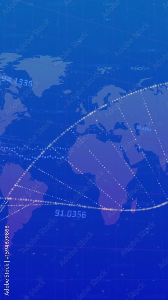 Poster animation of dna strand spinning and numbers processing over world map