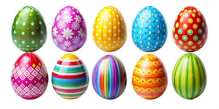 colourful easter egg set isolated on white background, png, ai generated.