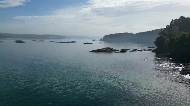 Flying over sea of Seixo Branco in Galicia 4k drone