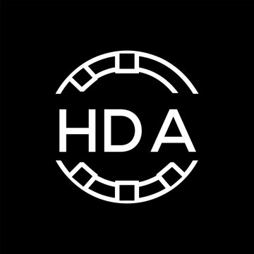 HDA Minimalist HDA  Logo Design on Black Background &ndash; HDA Later Logo, Modern Circular Branding Concept
