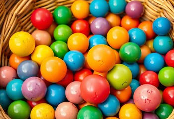 Colorful balls in a matching-color basket, child's game,  play,  texture