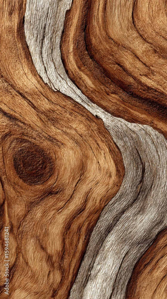 Poster close-up view of naturally textured wooden surface highlighting intricate patterns and colors in nat