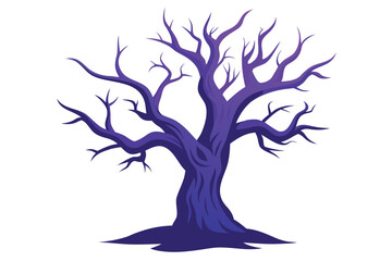 Isolated Purple Tree Silhouette with Bare Branches on White Background for Halloween or Fantasy Art