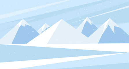 Abstract winter mountain landscape with snowy peaks. Minimalistic winter background.