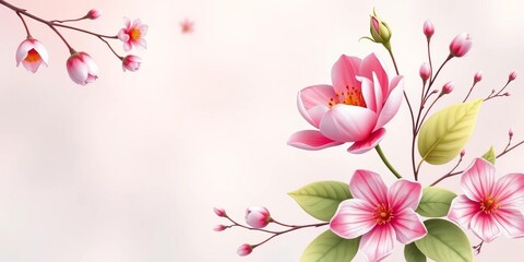 Naklejka premium Elegant spring floral design element with blooming flower and decorative leaves, art, digital