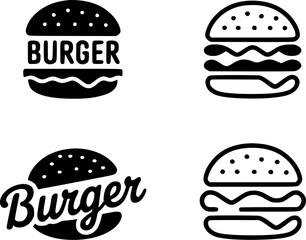 Black and white burger icons food fast