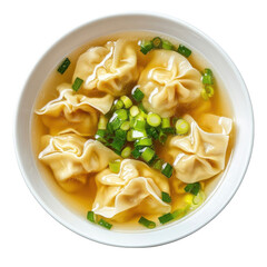 Delicious Dumplings in Savory Broth with Fresh Green Onions for a Comforting Meal on transparent background