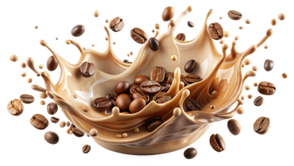 milk brown coffee liquid swirl splash isolated on white background, png, ai generated.