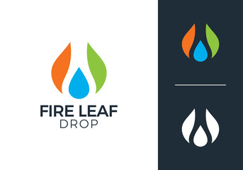 fire leaf water element logo. nature energy flame droplet oil gas icon design concept