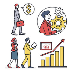 Business people collaborating and achieving financial growth and success with teamwork and strategy