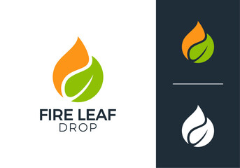 fire leaf logo design. energy flame droplet oil gas symbol icon vector