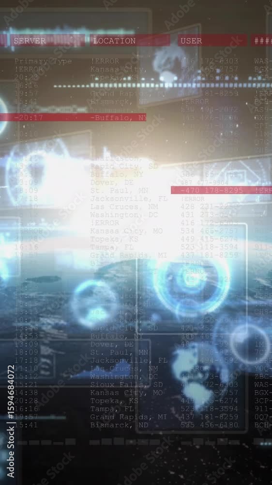 Poster animation of data processing and scopes over globe