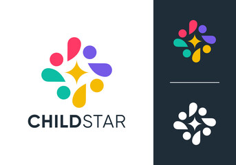 abstract people with star logo. community ,teamwork, family, social icon design concept