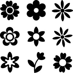 Black flower with varied petal shapes and sizes flowers white