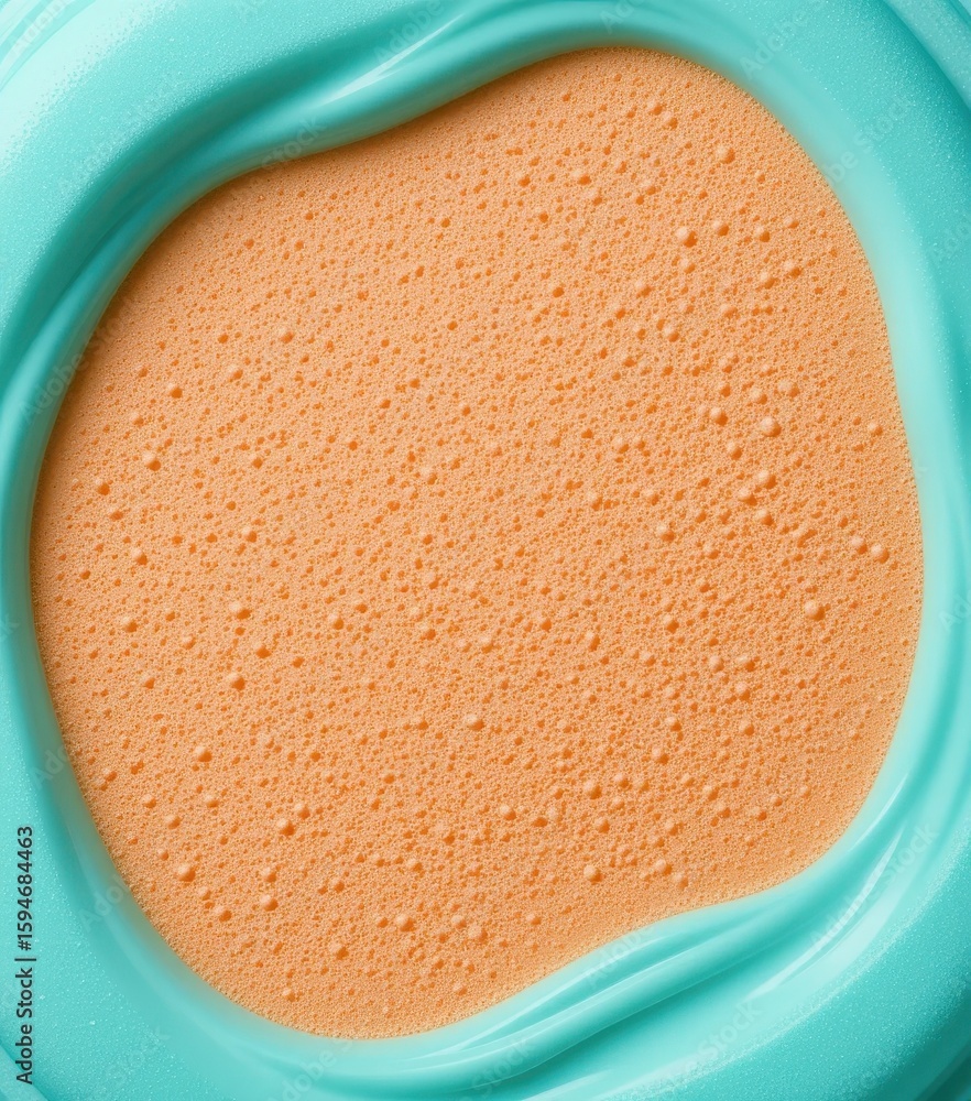 Poster turquoise frame with textured orange surface a close-up abstract background