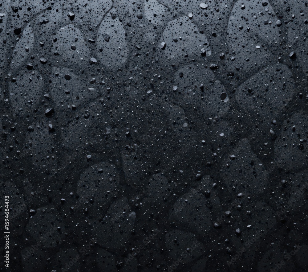 Poster close-up of a deep charcoal gray textured surface with subtle reflective highlights and a porous app
