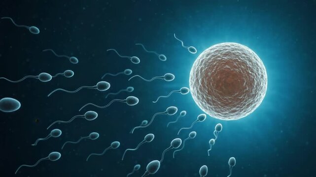 Sperm cells surrounding an ovum